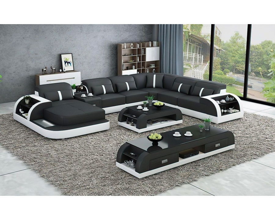 Jubilee Blaylock Modern Left Hand Facing Sectional Sofa with Led - Black/White, Bonded Leather