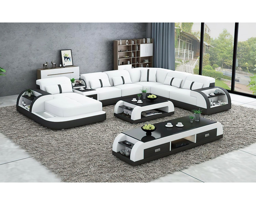 Jubilee Blaylock Modern Left Hand Facing Sectional Sofa with Led - White/Black, Bonded Leather