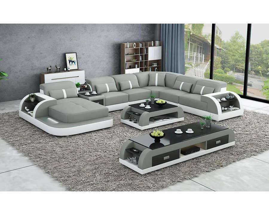 Jubilee Blaylock Modern Left Hand Facing Sectional Sofa with Led - Gray/White, Bonded Leather