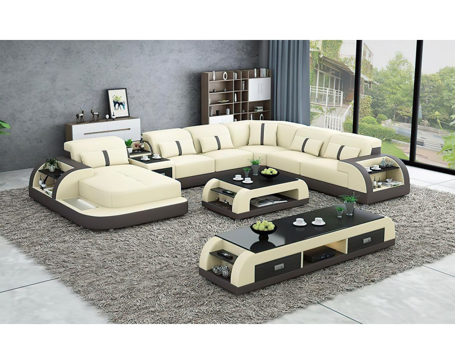 Jubilee Blaylock Modern Left Hand Facing Sectional Sofa with Led - Beige/Dark Brown, Bonded Leather