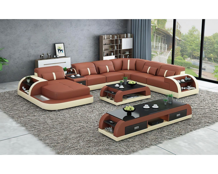 Jubilee Blaylock Modern Left Hand Facing Sectional Sofa with Led - Brown/Beige, Bonded Leather