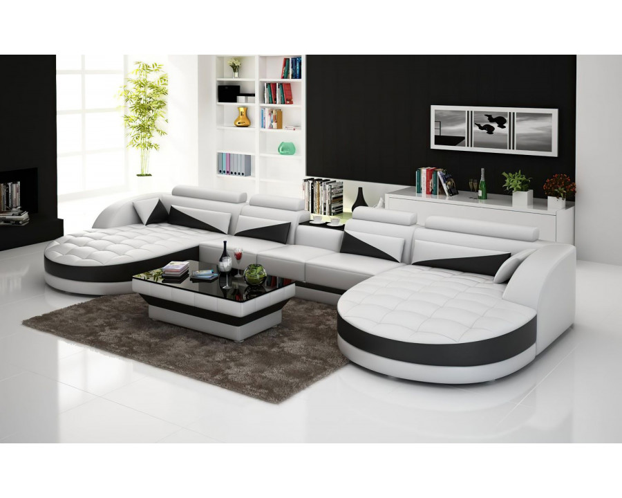 Jubilee Geode Sectional with Shape Chaise - White/Black, Bonded Leather