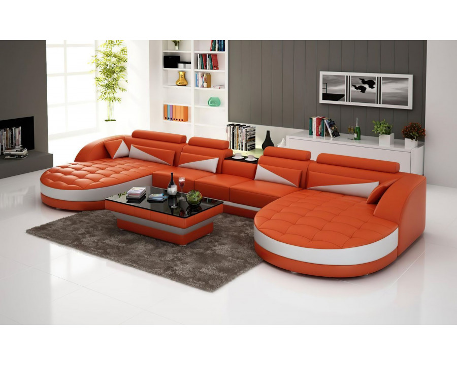 Jubilee Geode Sectional with Shape Chaise - Orange/White, Bonded Leather