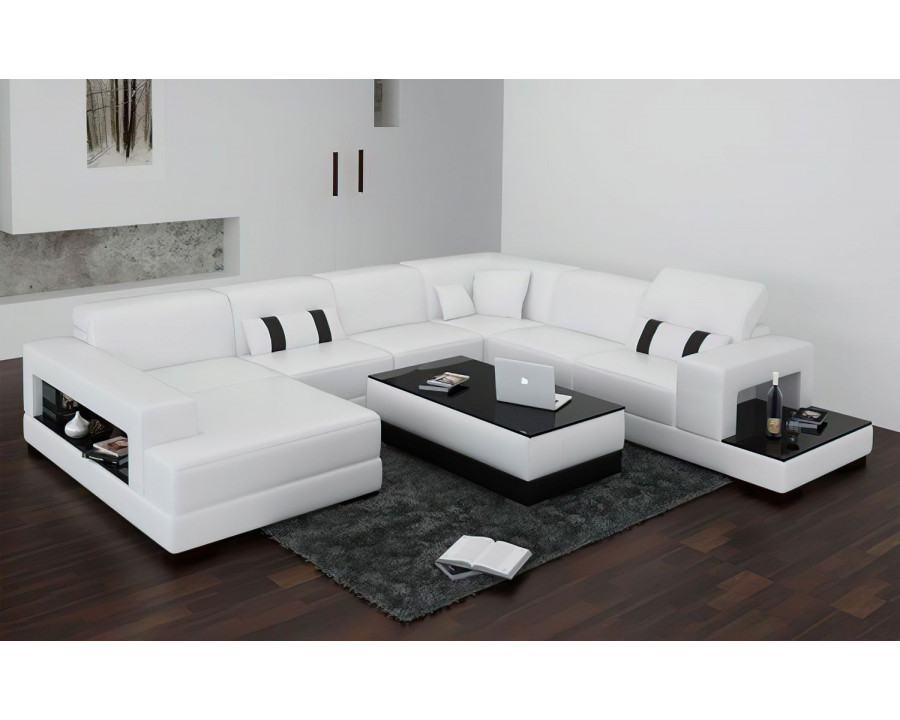 Jubilee Whitman Modern Left Hand Facing Sectional with Chaise - White/Black, Bonded Leather