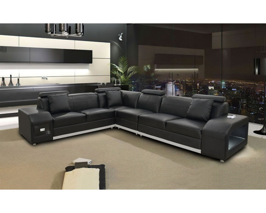 Jubilee Giada Left Hand Facing Sectional with Leds - Black/White, Bonded Leather