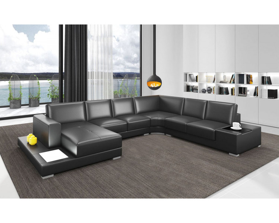 Jubilee Snoe Modern Left Hand Facing Sectional with Led - Black, Bonded Leather