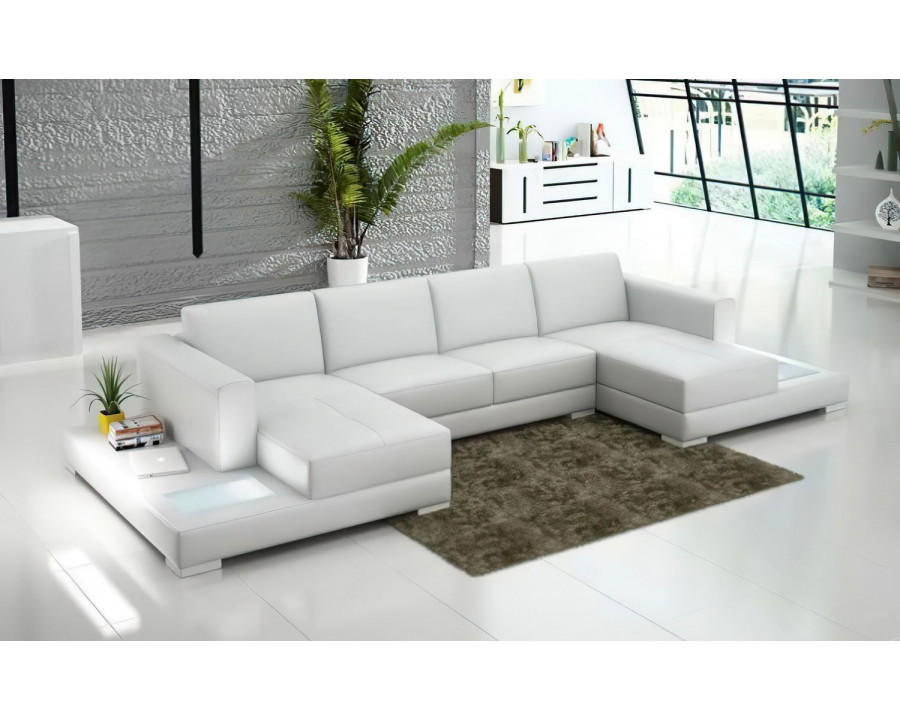 Jubilee Corbin Sectional with Led - White, Bonded Leather