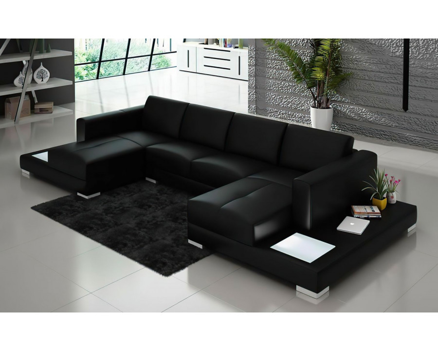 Jubilee Corbin Sectional with Led - Black, Bonded Leather