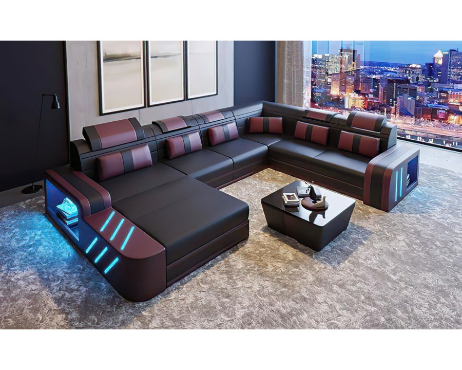 Jubilee Ralutic Modern U-Shape Left Hand Facing Sectional - Black/Purple, Top Grain Italian Leather