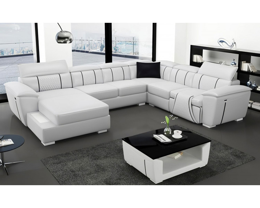 Jubilee Uli Modern U-Shape Left Hand Facing Sectional - White/Black, Top Grain Italian Leather