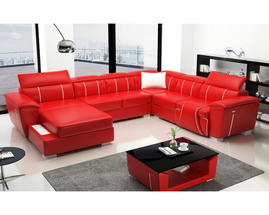 Jubilee Uli Modern U-Shape Left Hand Facing Sectional - Red/White, Top Grain Italian Leather