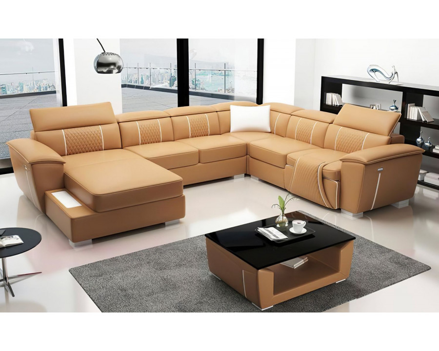 Jubilee Uli Modern U-Shape Left Hand Facing Sectional - Tan/White, Top Grain Italian Leather