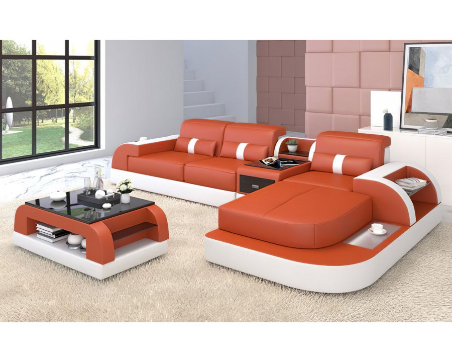 Jubilee Piliu Small Right Hand Facing Sectional with Chaise - Orange/White, Bonded Leather