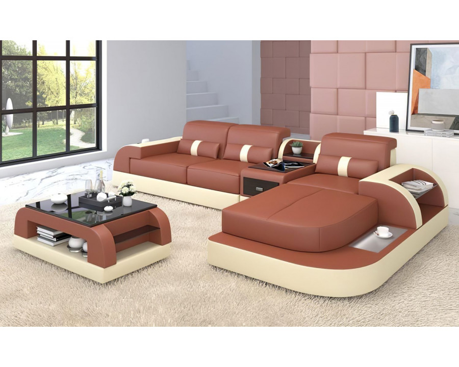 Jubilee Piliu Small Right Hand Facing Sectional with Chaise - Brown/Beige, Bonded Leather