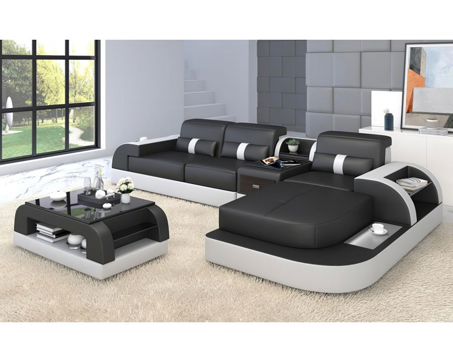 Jubilee Piliu Small Right Hand Facing Sectional with Chaise - Black/White, Bonded Leather