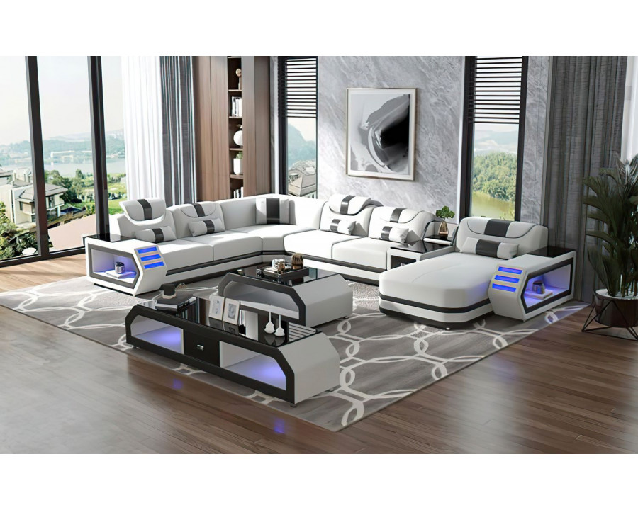 Jubilee Oject Modern Right Hand Facing Sectional with Led - White/Black, Bonded Leather