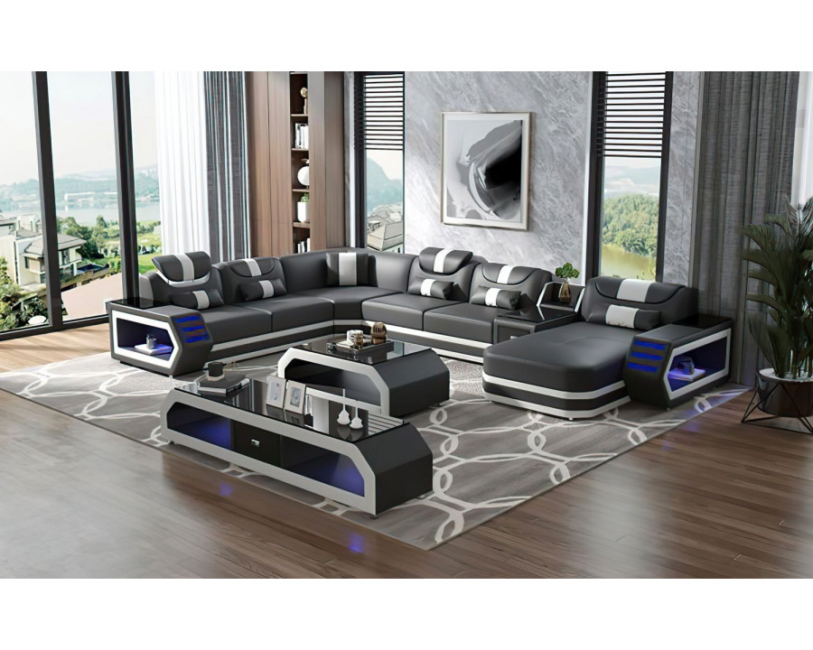 Jubilee Oject Modern Right Hand Facing Sectional with Led - Black/White, Bonded Leather