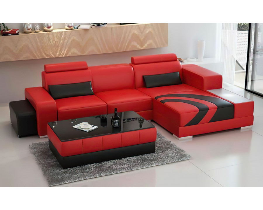 Jubilee Trista Modern Right Hand Facing Sectional with Led - Red/Black, Bonded Leather