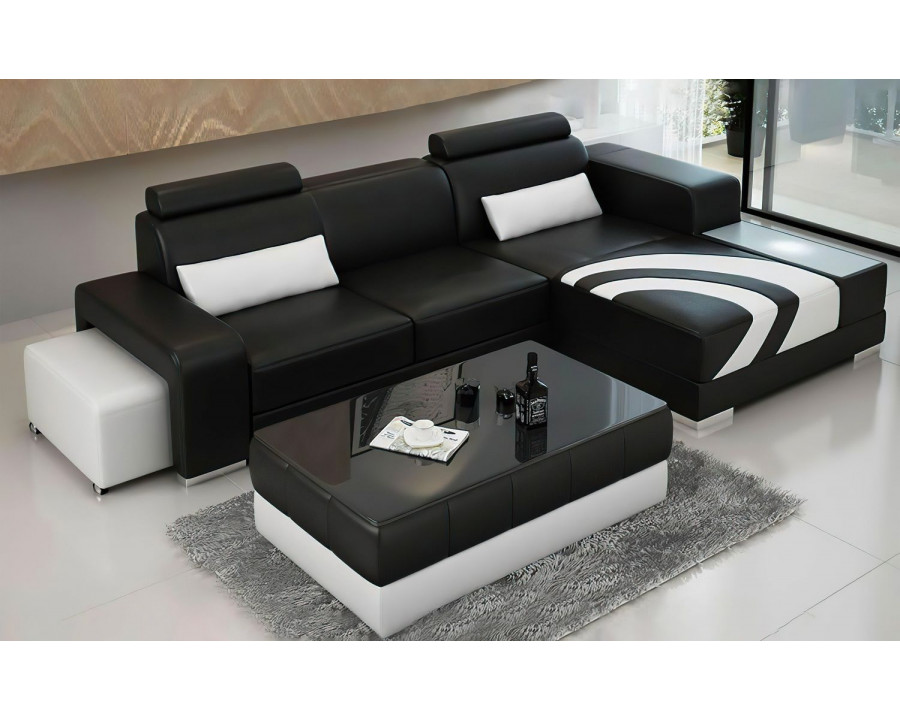 Jubilee Trista Modern Right Hand Facing Sectional with Led - Black/White, Bonded Leather