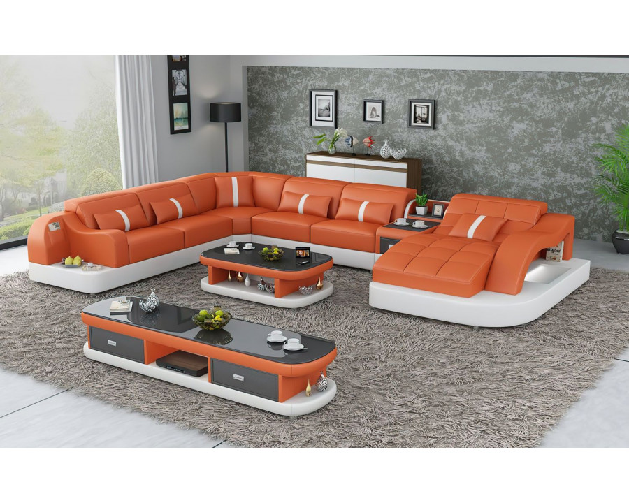 Jubilee Reversible Corner Right Hand Facing Sectional with Led - Orange/White, Bonded Leather