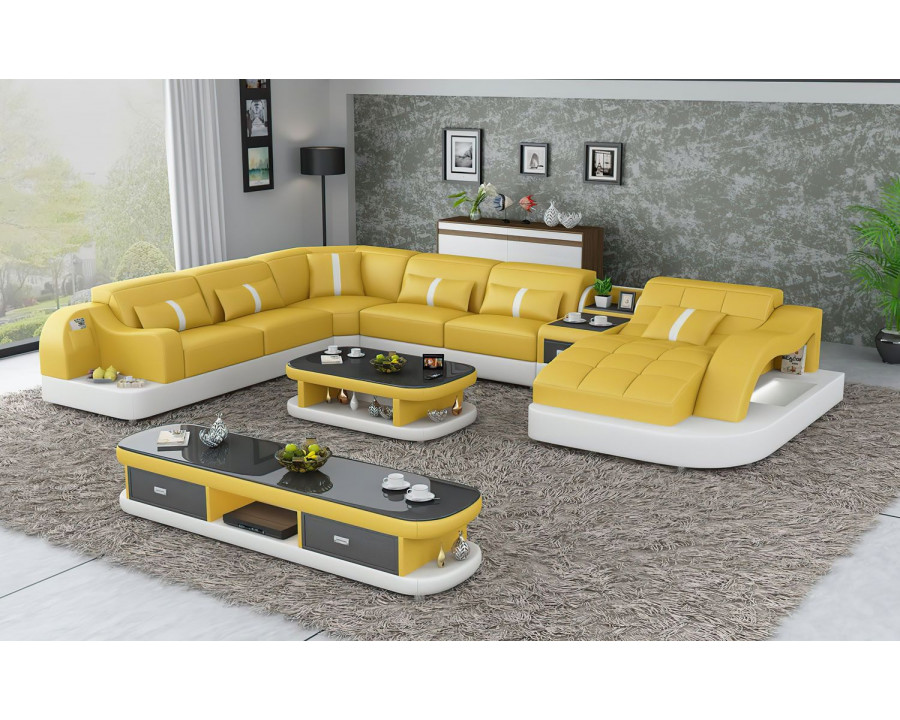 Jubilee Reversible Corner Right Hand Facing Sectional with Led - Yellow/White, Bonded Leather