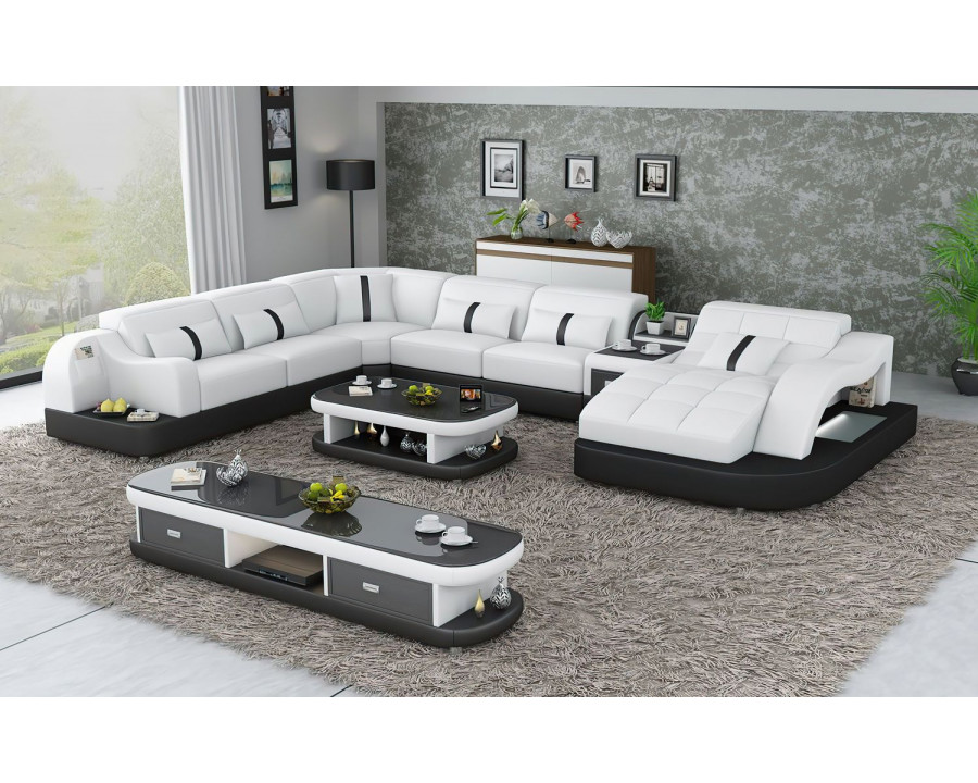 Jubilee Reversible Corner Right Hand Facing Sectional with Led - White/Black, Bonded Leather