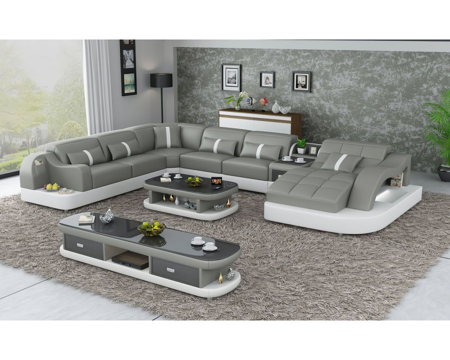 Jubilee Reversible Corner Right Hand Facing Sectional with Led - Gray/White, Bonded Leather