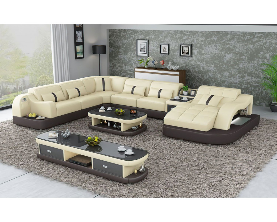 Jubilee Reversible Corner Right Hand Facing Sectional with Led - Beige/Dark Brown, Bonded Leather