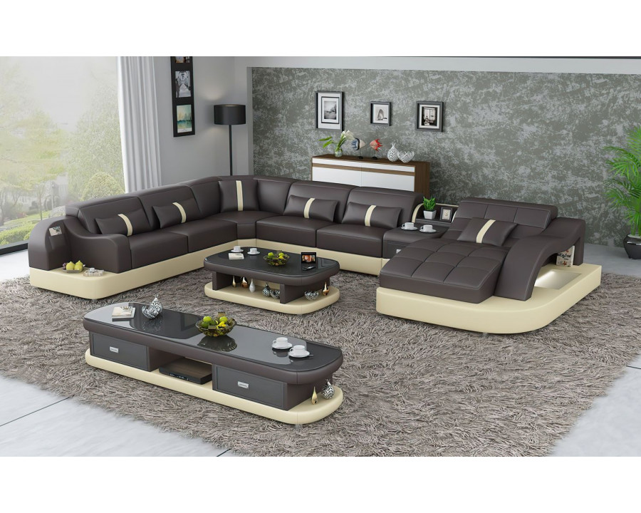 Jubilee Reversible Corner Right Hand Facing Sectional with Led - Dark Brown/Beige, Bonded Leather