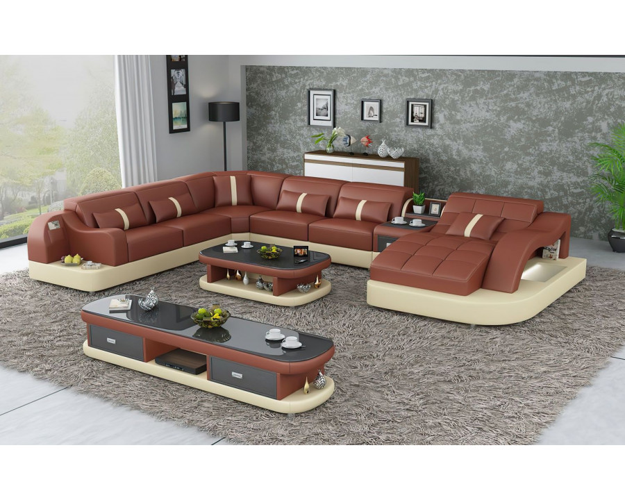 Jubilee Reversible Corner Right Hand Facing Sectional with Led - Brown/Beige, Bonded Leather