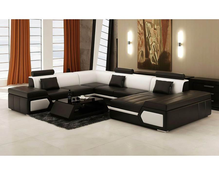 Jubilee Lanz Modern Right Hand Facing Sectional with Chaise - Black/White, Bonded Leather