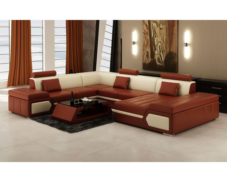 Jubilee Lanz Modern Right Hand Facing Sectional with Chaise - Brown/Beige, Bonded Leather