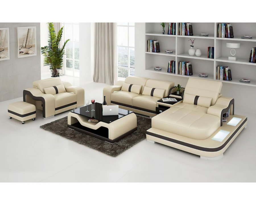 Jubilee Bayard Right Hand Facing Sectional with Ottoman - Beige/Dark Brown, Bonded Leather