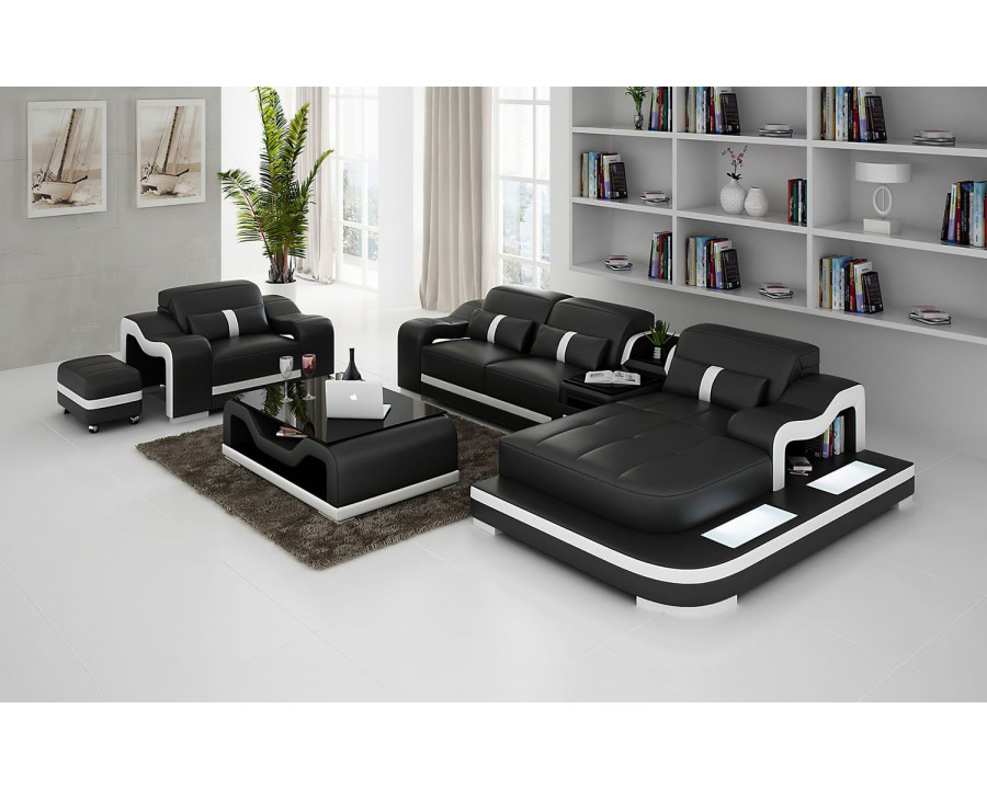 Jubilee Bayard Right Hand Facing Sectional with Ottoman - Black/White, Bonded Leather