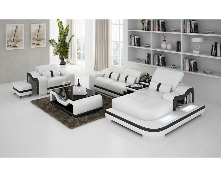 Jubilee Bayard Right Hand Facing Sectional with Ottoman - White/Black, Bonded Leather