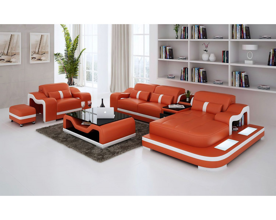 Jubilee Bayard Right Hand Facing Sectional with Ottoman - Orange/White, Bonded Leather