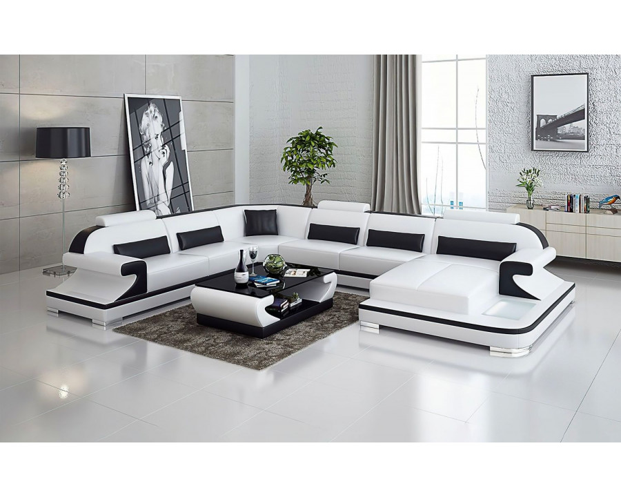 Jubilee Josia Large Right Hand Facing Sectional Sofas with Adjustable Headrest - White/Black, Bonded Leather