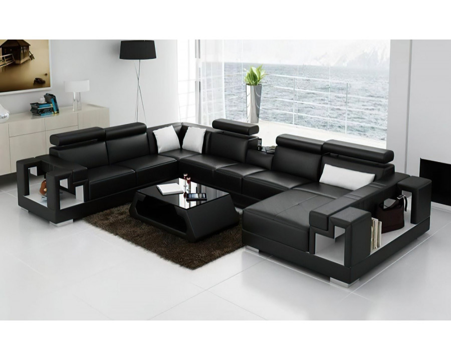 Jubilee Moore Right Hand Facing Sectional with Storage - Black/White, Bonded Leather