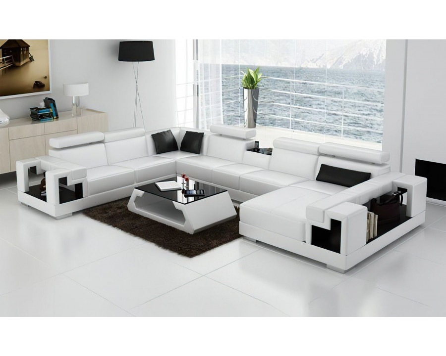 Jubilee Moore Right Hand Facing Sectional with Storage - White/Black, Bonded Leather