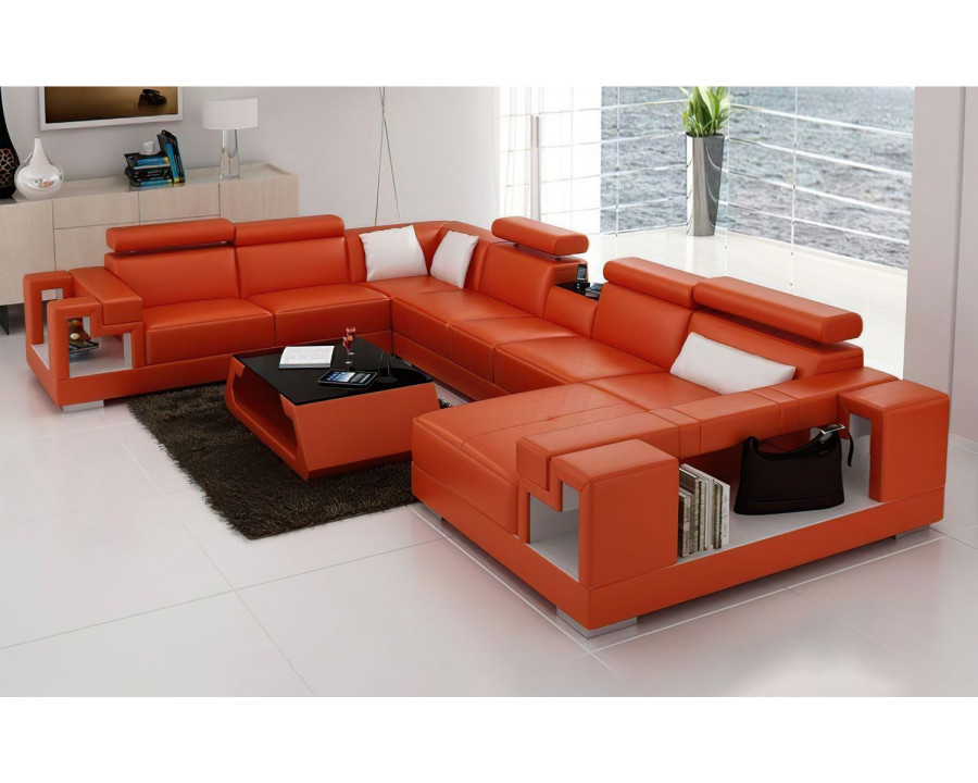 Jubilee Moore Right Hand Facing Sectional with Storage - Orange/White, Bonded Leather