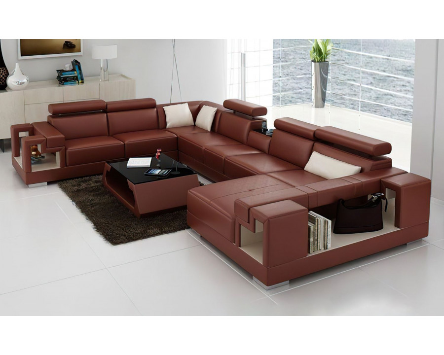 Jubilee Moore Right Hand Facing Sectional with Storage - Brown/White, Bonded Leather