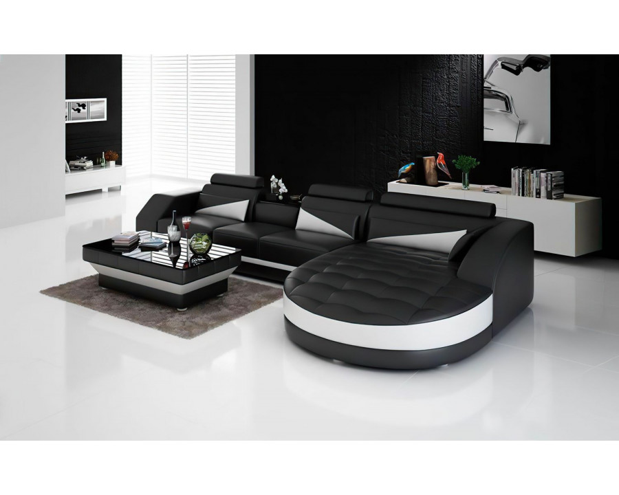 Jubilee Skye Right Hand Facing Sectional with Shape Chaise - Black/White, Bonded Leather