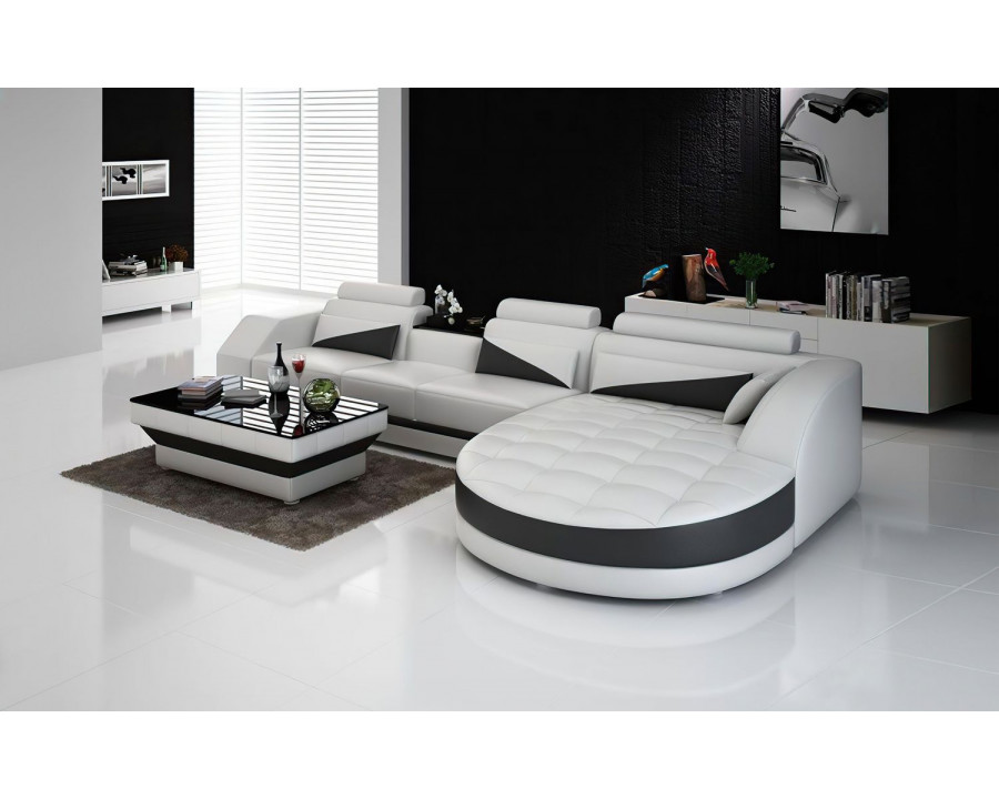 Jubilee Skye Right Hand Facing Sectional with Shape Chaise - White/Black, Bonded Leather