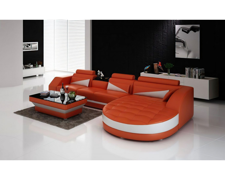 Jubilee Skye Right Hand Facing Sectional with Shape Chaise - Orange/White, Bonded Leather