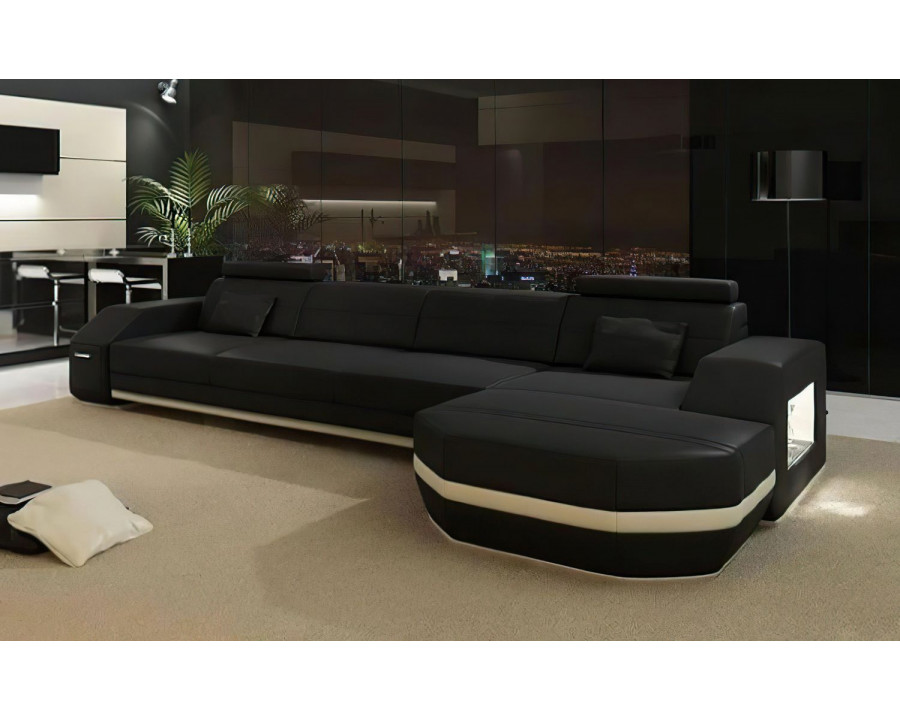 Jubilee Nyx Right Hand Facing Sectional with Storage - Black/White, Bonded Leather