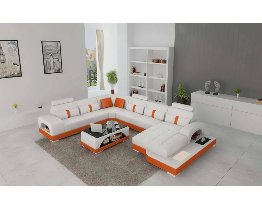 Jubilee Mequon Large Right Hand Facing Sectional with Leds - White/Orange, Bonded Leather