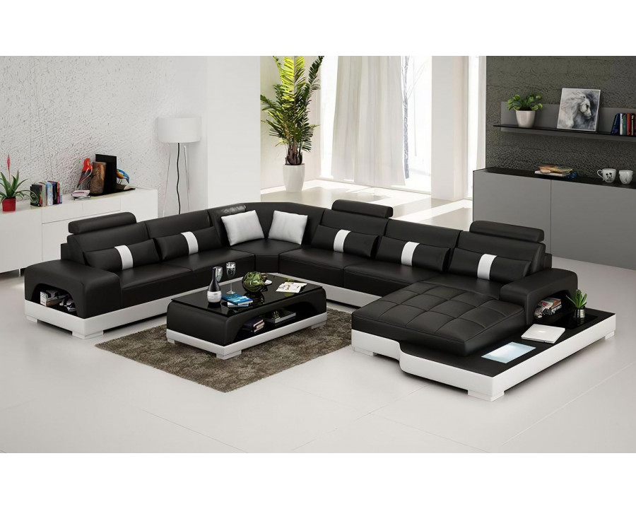 Jubilee Mequon Large Right Hand Facing Sectional with Leds - Black/White, Bonded Leather