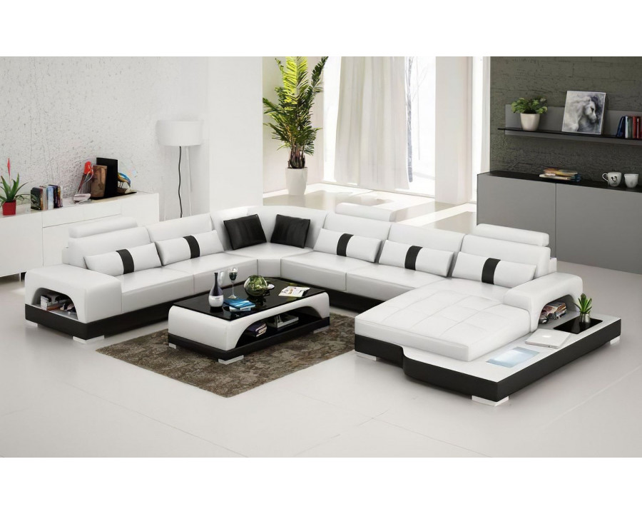 Jubilee Mequon Large Right Hand Facing Sectional with Leds - White/Black, Bonded Leather