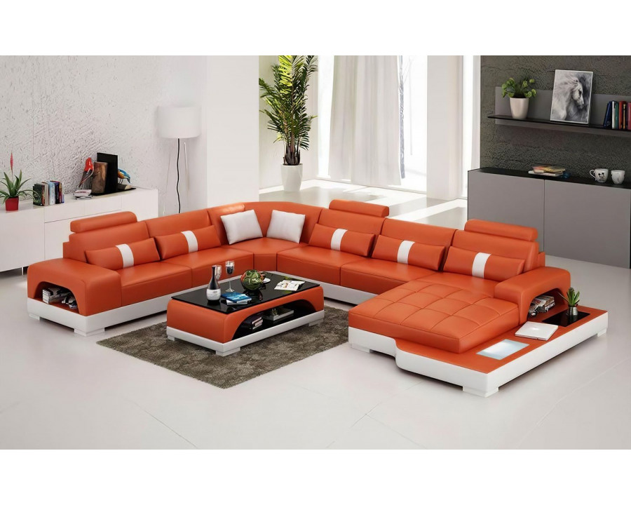 Jubilee Mequon Large Right Hand Facing Sectional with Leds - Orange/White, Bonded Leather