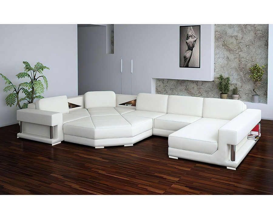 Jubilee Stoughton Right Hand Facing Sectional with Ottoman - White, Bonded Leather